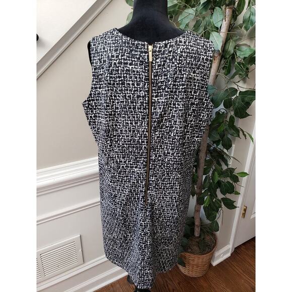 Michael Kors Pencil Dress Women XL Black Beige Textured Gold Zip Back Sleeveless - Picture 4 of 14